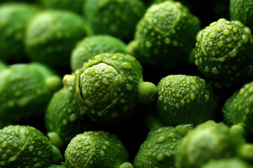 Macro shots capture the intricate details and textures of Brussels sprouts, revealing their unique patterns and vibrant colors. Generative AI.