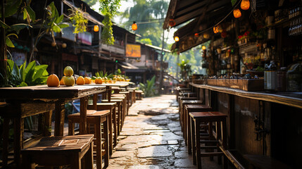 Streets and alleyways during the day, Wooden Shop, Community Shop, Restaurant, Countryside in Thailand