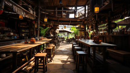 Streets and alleyways during the day, Wooden Shop, Community Shop, Restaurant, Countryside in Thailand