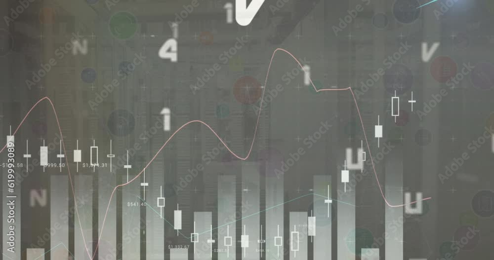 Poster animation of statistics and data processing over cityscape