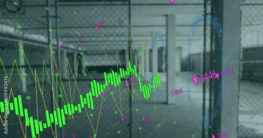Aufkleber animation of financial data processing over empty car park