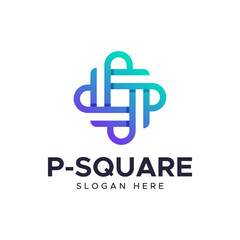 The logo monogram forms a rounded P. It is suitable for use for technology logos.