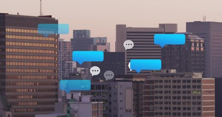 Animation of social media data processing over cityscape - Powered by Adobe