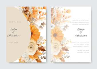 Floral decoration flyers postcards vintage style vector illustration design. Golden brown flower background.