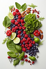 Fresh leafy greens, nuts, and berries symbolizing a diet rich in anti-aging properties