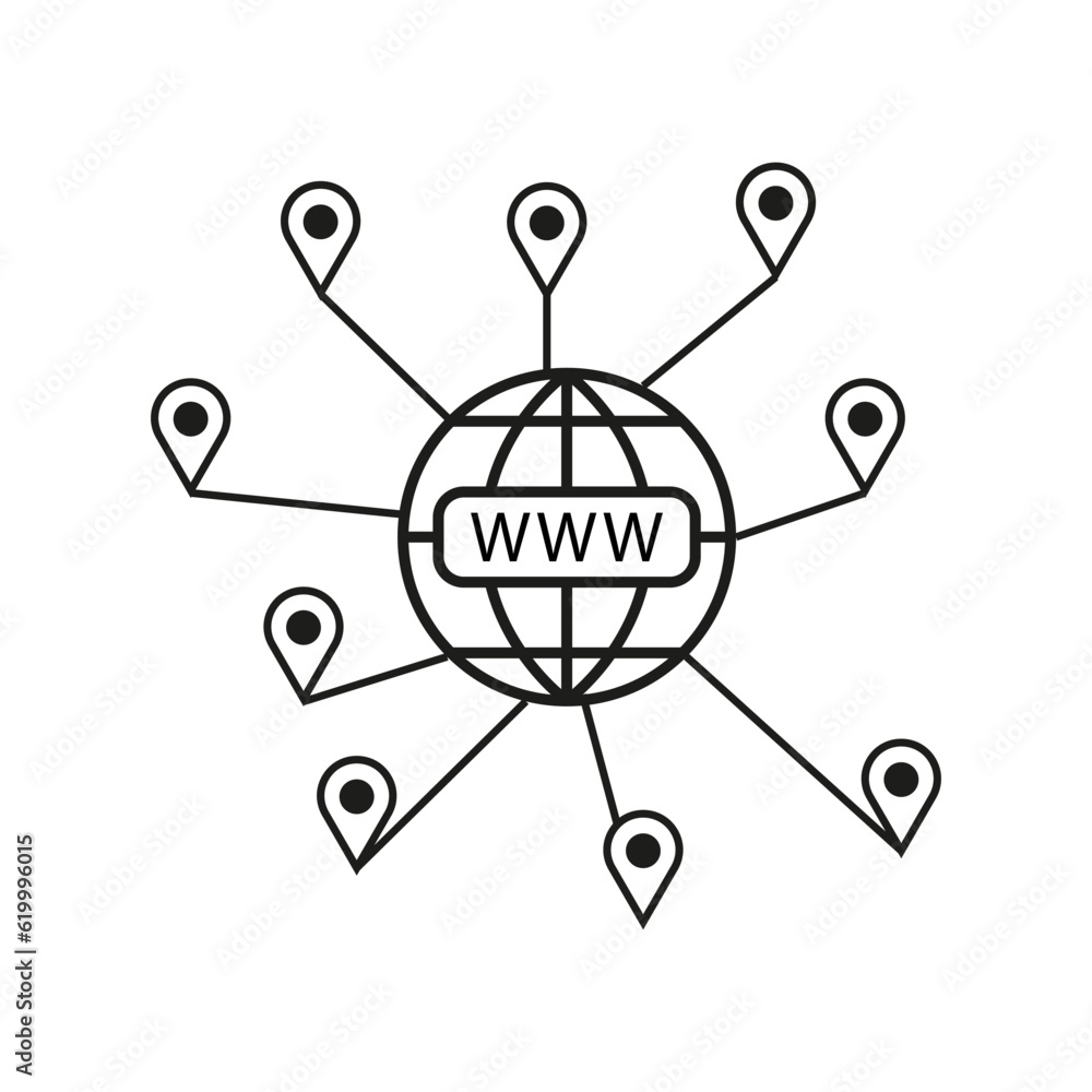 Poster website icon. globe website icon. globe www with pins. vector illustration. eps 10.