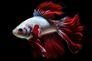 Fototapeta premium Beautiful colors Halfmoon Betta capture the moving moment, beautiful of siam betta fish on black background
