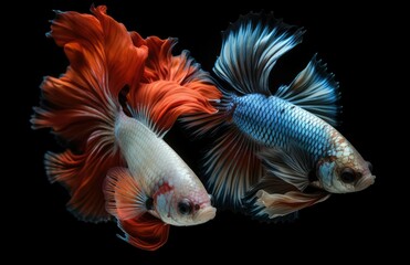 Fototapeta premium Halfmoon Betta capture the moving moment beautiful of siam betta fish on black background