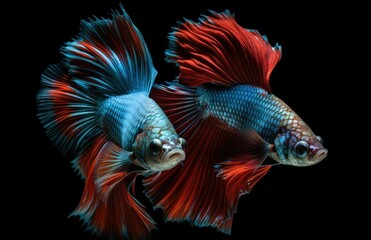 Obraz premium Halfmoon Betta capture the moving moment beautiful of siam betta fish on black background