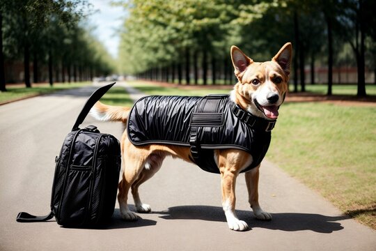 Travel in Style with Realistic Dog Travel Accessories. AI Generated.