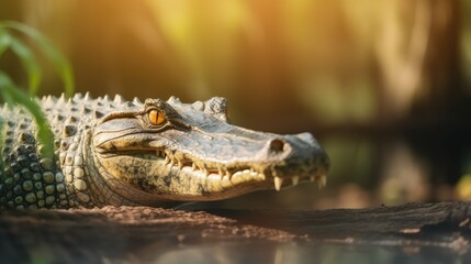 Head of a large crocodile close-up in the riverside