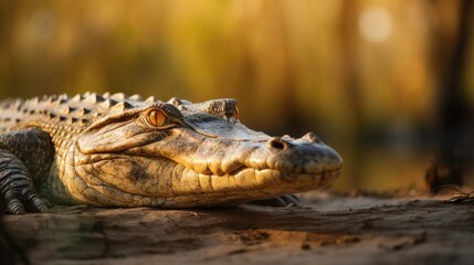 Fototapeta premium Head of a large crocodile close-up in the riverside