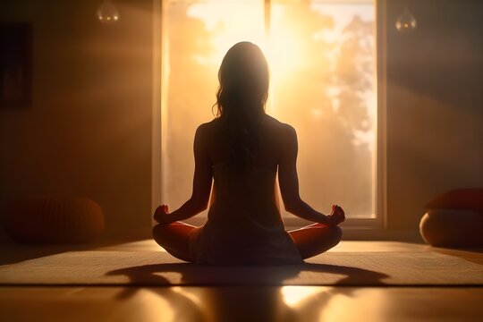 Captivating Image of a Serene Girl Immersed in Yoga, Channeling the Power of the Heart Chakra. Discover the Perfect Balance and Tranquility during heart relaxing exercise. generative ai