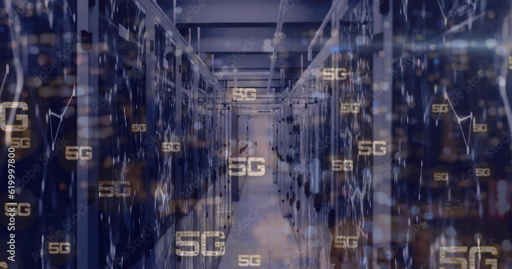 Poster animation of 5g text and data processing over computer servers