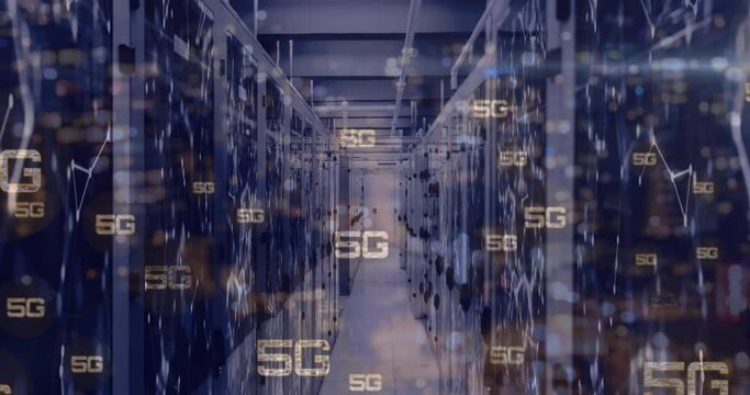 Animation of 5g text and data processing over computer servers