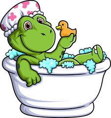 cartoon turtle bathing in the bathtub