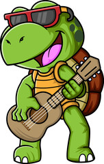Cartoon little turtle playing a guitar