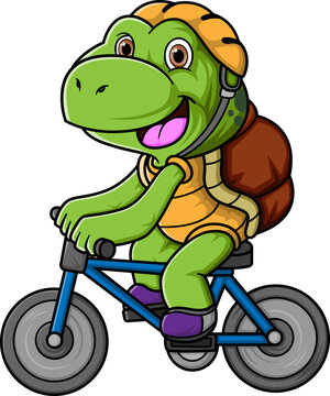 Cute turtle cartoon riding bicycle