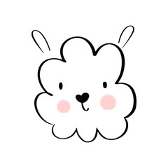 cute hand drawn lama face isolated on white, black and white adorable face alpaca logo design