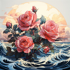 watercolor style of roses in the seas --s 750 AI Generative Photo