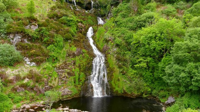 Aerial view of Assaranca Waterfall, one of Donegal's most beautiful waterfalls