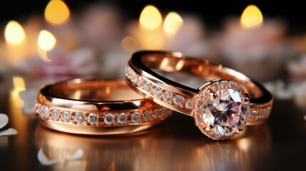 Wedding rings made of gold and decorated with crystals