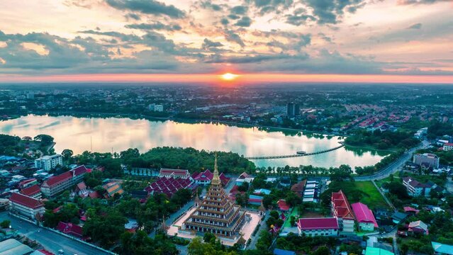 Hyper lapse,Aerial view of Khon Kaen city, Thailand in the morning and sunrise.