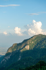 Beautiful mountain views and evening blue sky as the sun is about to set. in a small village in the north of Thailand