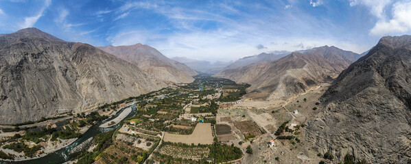 aerial panorama of urubamba in the valle sagrado of peru