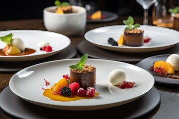 Fine dining plates dessert, ai generative