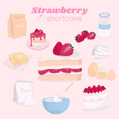 Strawberry shortcake recipe on white background