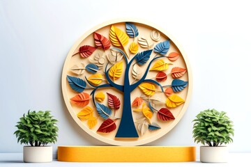 Fototapeta premium Ecosystem restoration, environment day concept tree background. Recycle icon paper cut banner with forest. Ecology project concept, Generative AI illustration