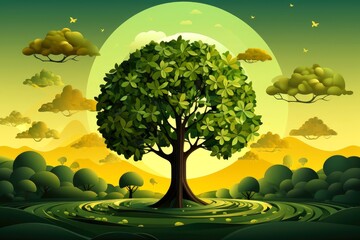 Naklejka premium llustration images, Ecosystem restoration, environment day concept tree background. Ecology project concept, Generative AI illustration