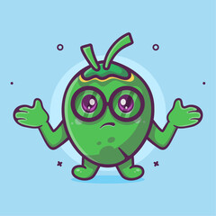 cute coconut character mascot with confused gesture isolated cartoon in flat style design
