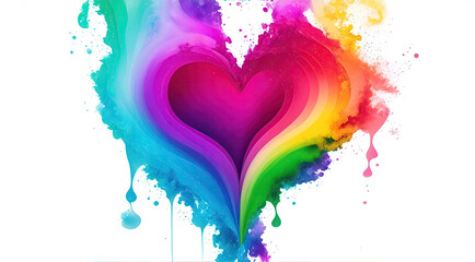 Colorful rainbow heart shape with splash, rainbow gradient Abstract background smoke wallpaper.