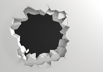 Hole on a broken white wall blank space