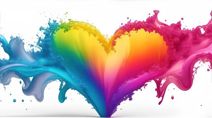 Colorful rainbow heart shape with splash, rainbow gradient Abstract background smoke wallpaper.