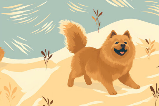 Pastel Paws: Illustrated Chow Chow Dog in Soft Colors. Generative AI
