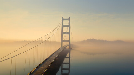 Fototapeta premium suspension bridge in morning, AI generated. 
