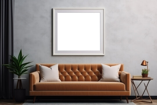 Artful Living: Cozy Living Room with Sofa for Wall Art Placement. Generative AI