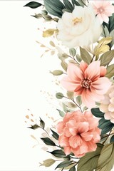 Flower watercolor painting. Spring flowers. Abstract floral background, Wedding Card or invitation card, Generative AI