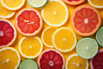 Fototapeta na wymiar Tropical Medley: Pattern of Sliced Assorted Fruits on a Background. Generative AI