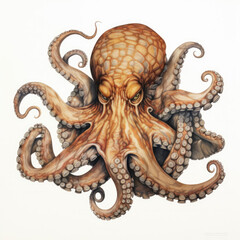 an intricately detailed drawing of an octopus against a clean white background