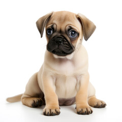 Obraz premium a small brown dog sitting on a white floor