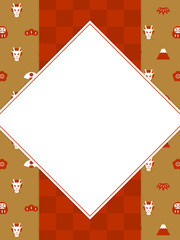 辰と縁起物のアイコン模様の和風フレーム（縦向き）