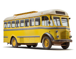 yellow vintage school bus on a transparent background (PNG) AI generator