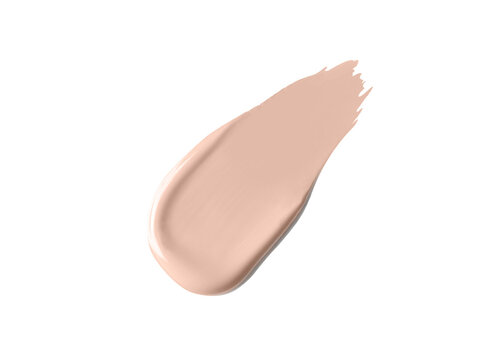 Yogurt Beige creamy concealer cosmetic swipe smear smudge isolated on white background. yogurt beige color brush stroke close up. Makeup cream texture background