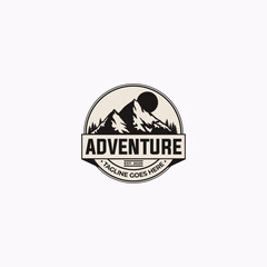 mountain outdoors vector graphic in vintage style. adventure traveling wilderness adventure logo illustration template.