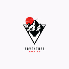 mountain outdoors vector graphic in vintage style. adventure traveling wilderness adventure logo illustration template.