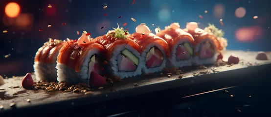 Deurstickers several slices of sushi sit on top of each other Generated by AI © shao